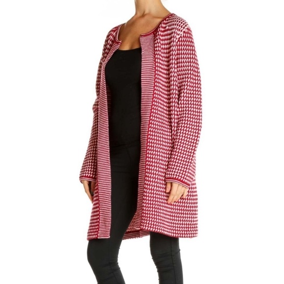 Talbots Pure Merino Wool Cardigan Red White Size Medium Christmas Winter Cozy - Picture 1 of 9